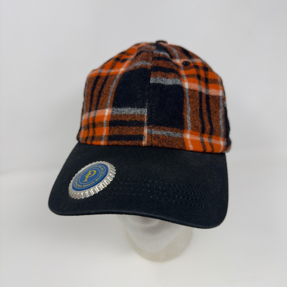 Pendleton Plaid Wool Baseball Cap Hat with Bottle Opener Orange Black USA Made